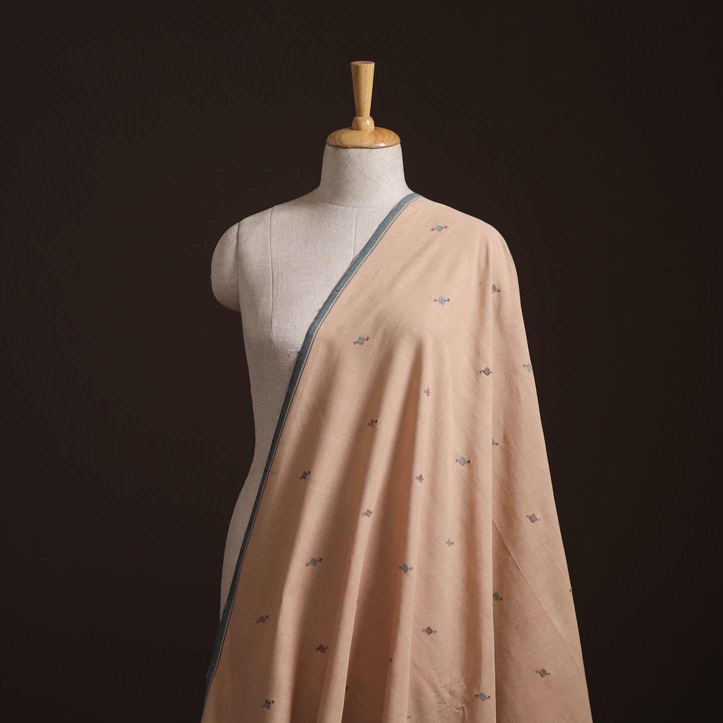 Peach - Handspun Handloom Natural Dyed Cotton Srikakulam Jamdani Fabric 27