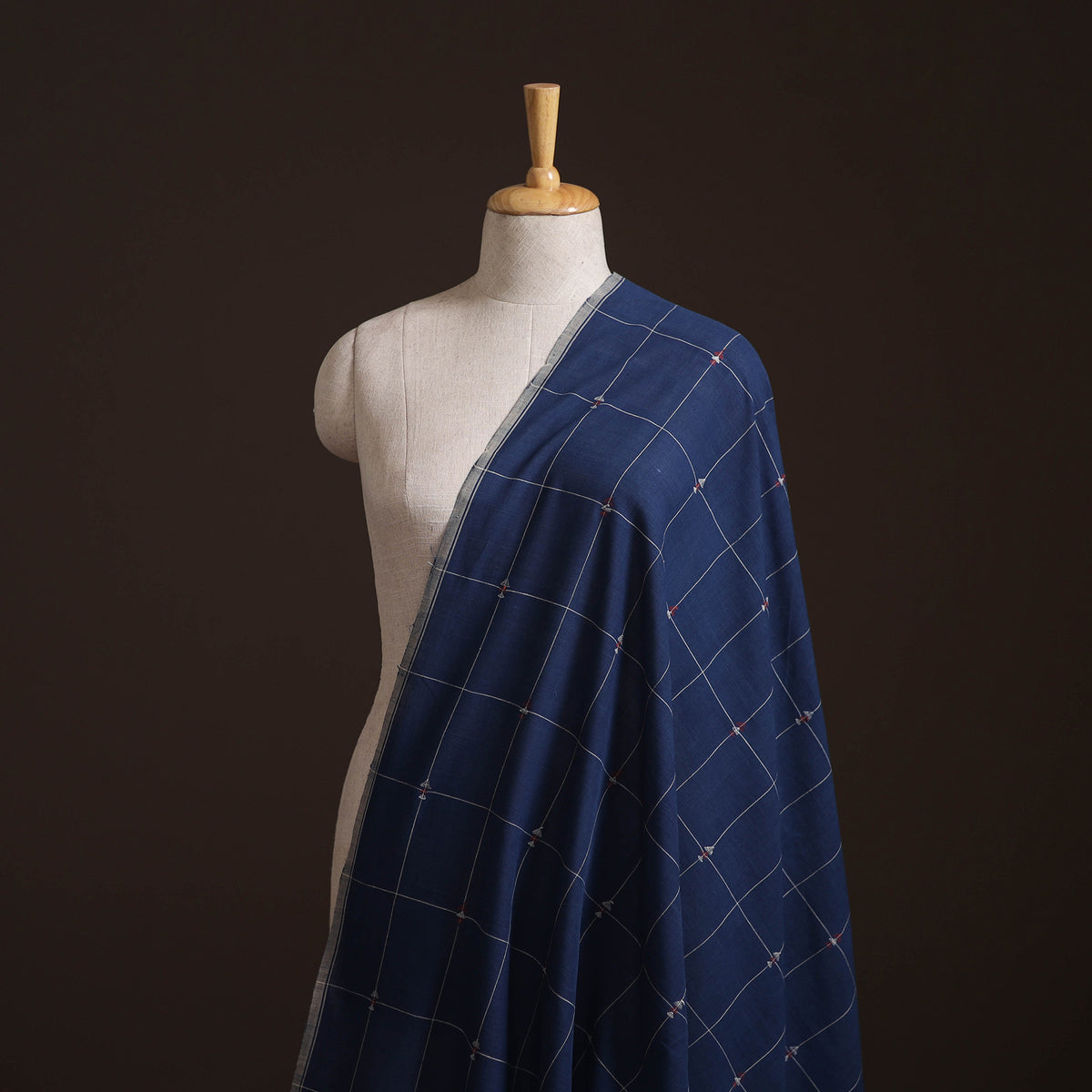 Blue - Handspun Handloom Natural Dyed Cotton Srikakulam Jamdani Fabric 25