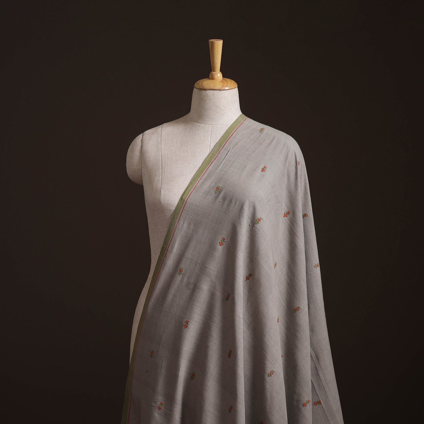 Grey - Handspun Handloom Natural Dyed Cotton Srikakulam Jamdani Fabric 24