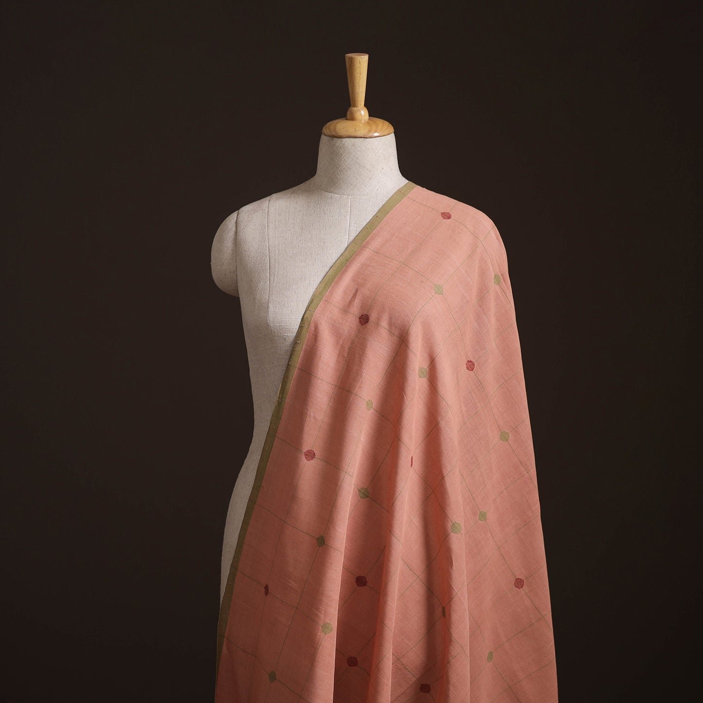 Peach - Handspun Handloom Natural Dyed Cotton Srikakulam Jamdani Fabric 23
