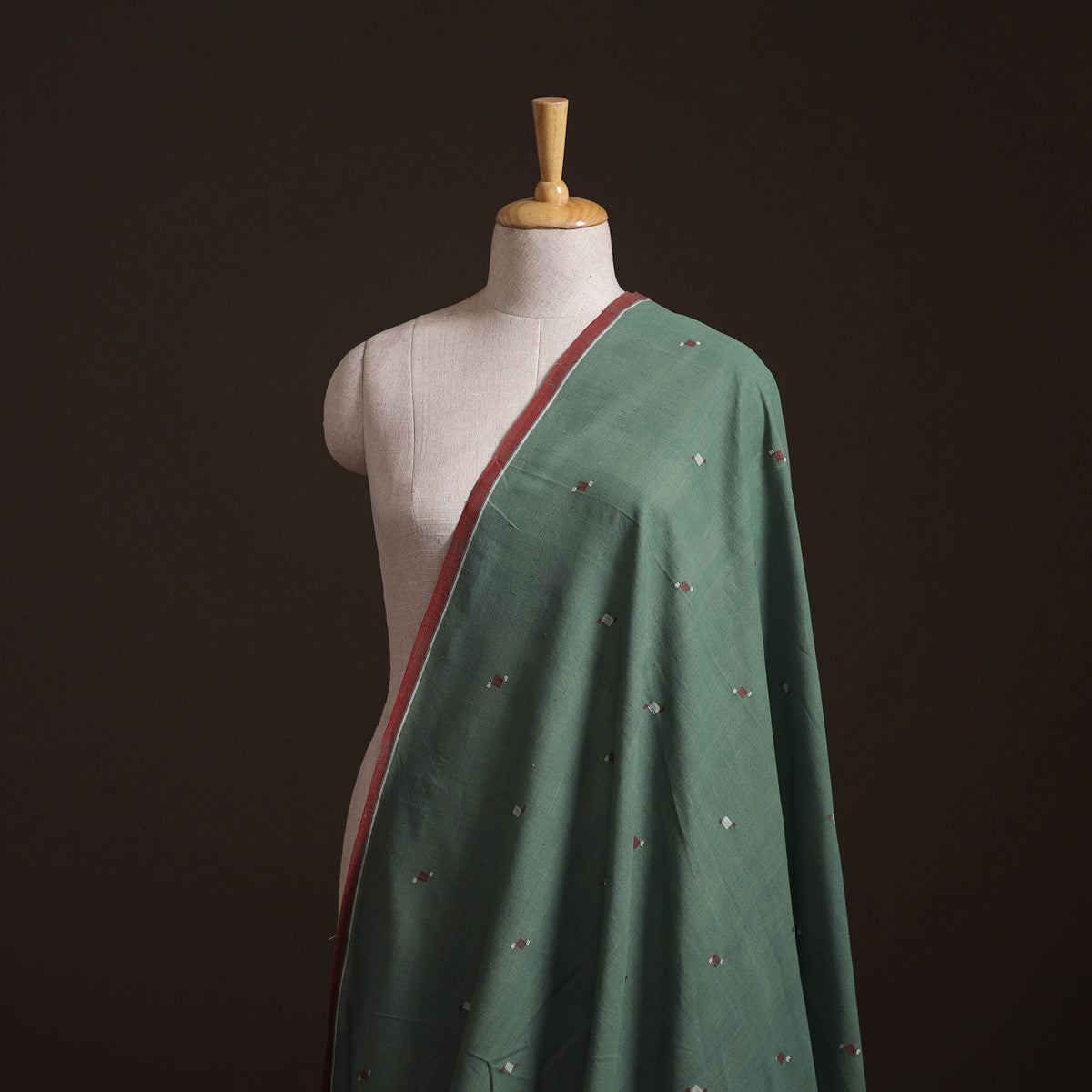 Green - Handspun Handloom Natural Dyed Cotton Srikakulam Jamdani Fabric 21