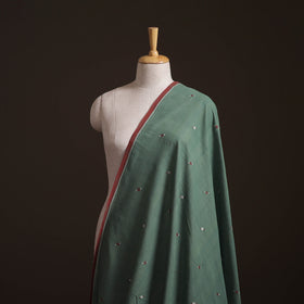 Green - Handspun Handloom Natural Dyed Cotton Srikakulam Jamdani Fabric 21