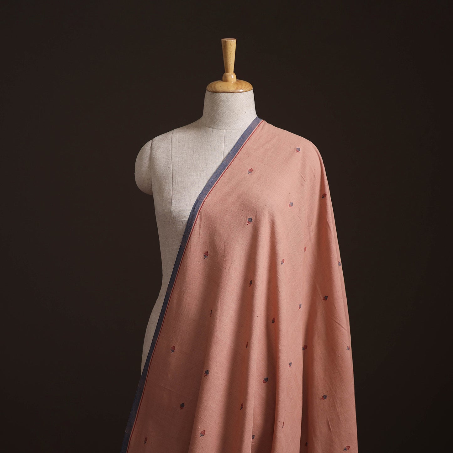 Peach - Handspun Handloom Natural Dyed Cotton Srikakulam Jamdani Fabric 20
