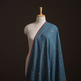 Blue - Handspun Handloom Natural Dyed Cotton Srikakulam Jamdani Fabric 19