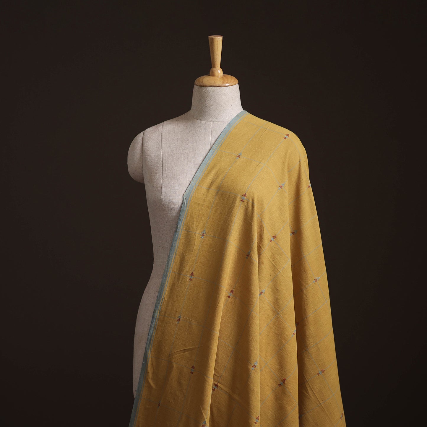 Yellow - Handspun Handloom Natural Dyed Cotton Srikakulam Jamdani Fabric 18