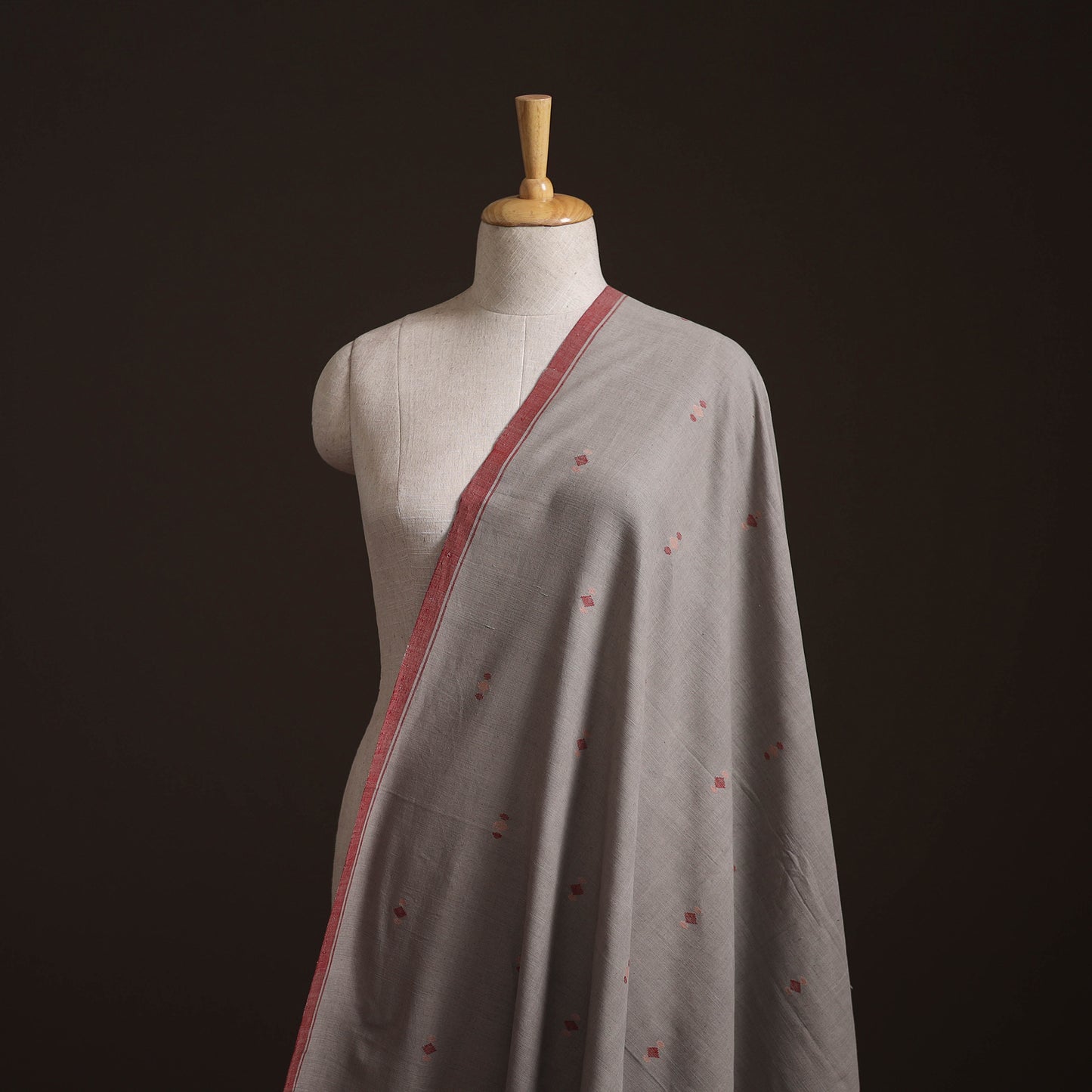 Grey - Handspun Handloom Natural Dyed Cotton Srikakulam Jamdani Fabric 17