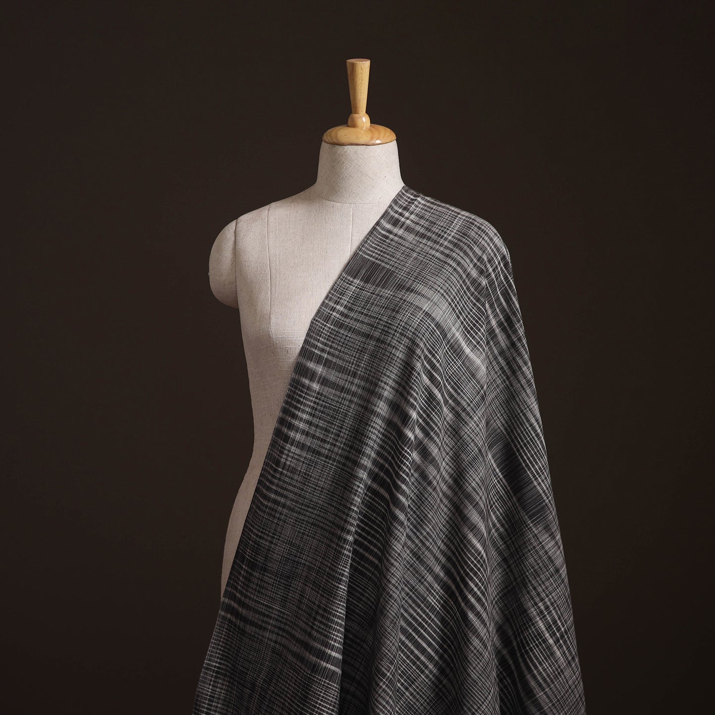 Black - Handspun Handloom Natural Dyed Cotton Srikakulam Jamdani Fabric 16