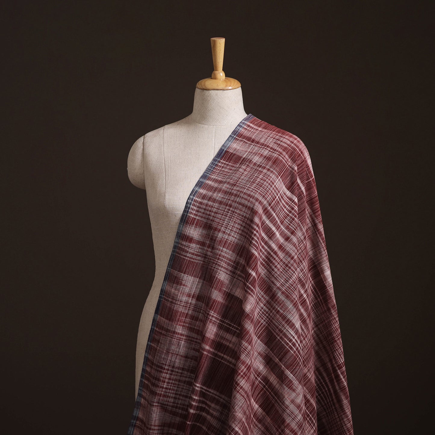 Maroon - Handspun Handloom Natural Dyed Cotton Srikakulam Jamdani Fabric 14