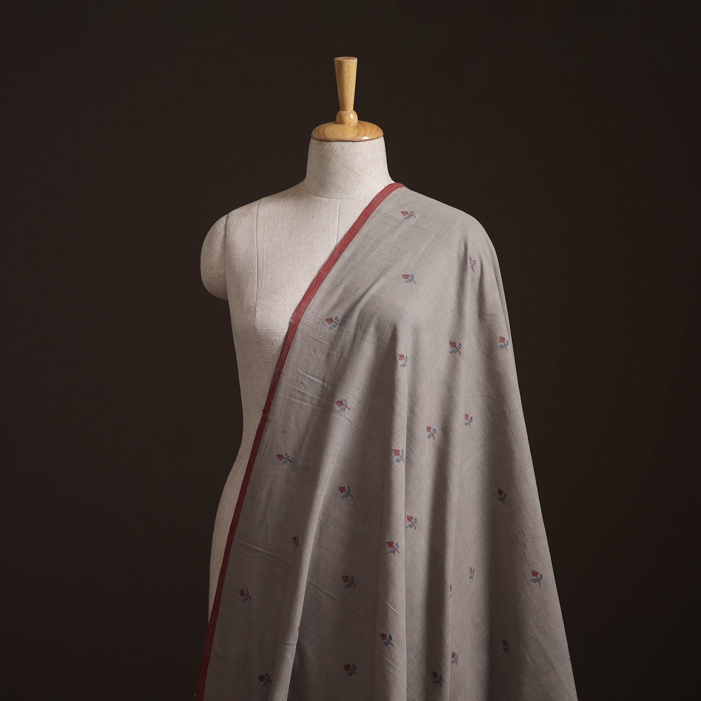 Grey - Handspun Handloom Natural Dyed Cotton Srikakulam Jamdani Fabric 03
