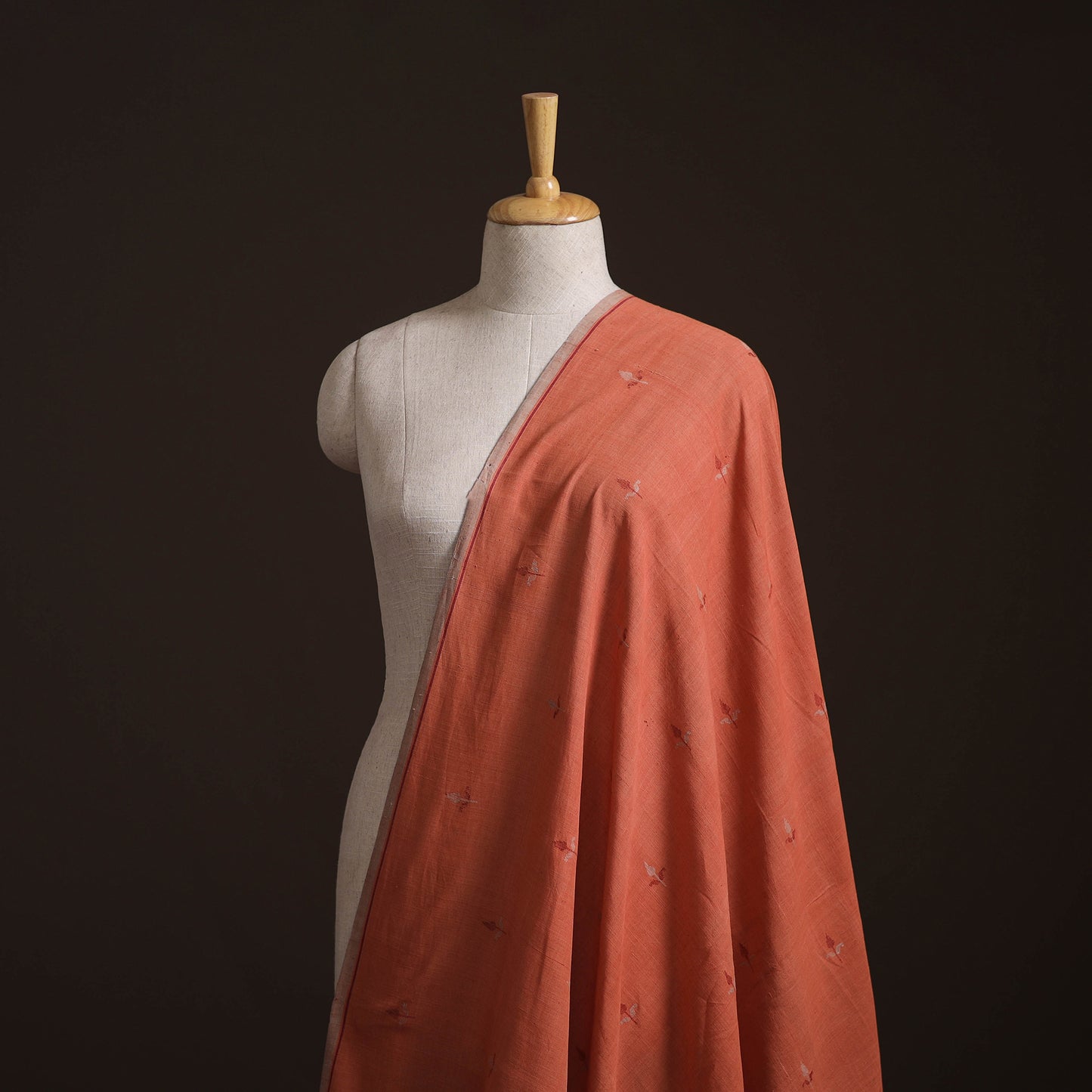 Orange - Handspun Handloom Natural Dyed Cotton Srikakulam Jamdani Fabric 02