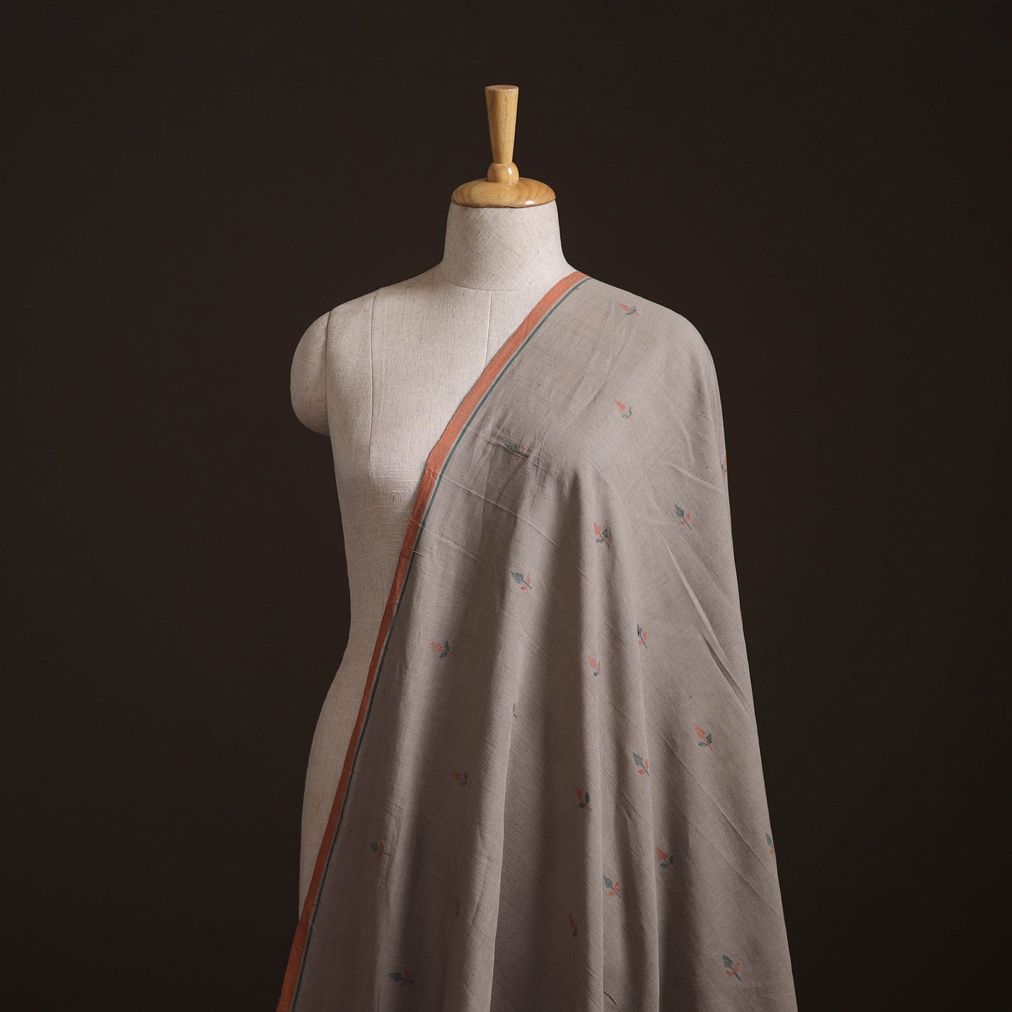 Grey - Handspun Handloom Natural Dyed Cotton Srikakulam Jamdani Fabric 01