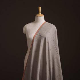 Grey - Handspun Handloom Natural Dyed Cotton Srikakulam Jamdani Fabric 01