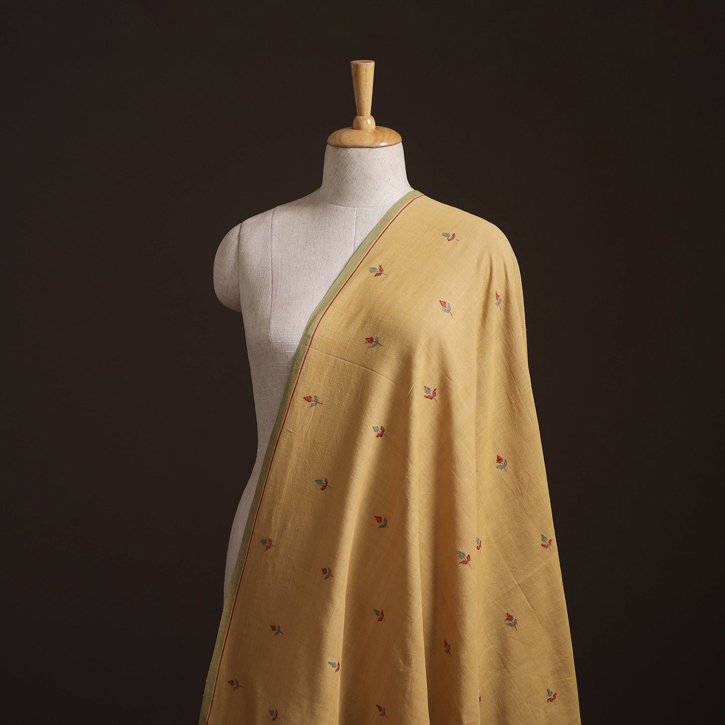Yellow - Handspun Handloom Natural Dyed Cotton Srikakulam Jamdani Fabric 06