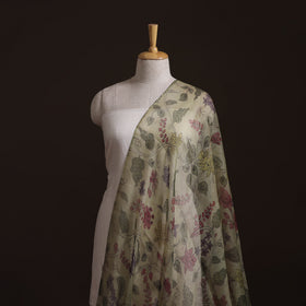 Beige - Srikalahasti Pen Work Natural Dyed Handpainted Kalamkari Kota Doria Silk Fabric 15