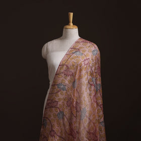 Pink - Srikalahasti Pen Work Natural Dyed Handpainted Kalamkari Kota Doria Silk Fabric 14