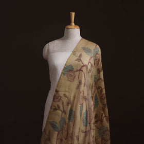 Beige - Srikalahasti Pen Work Natural Dyed Handpainted Kalamkari Kota Doria Silk Fabric 12