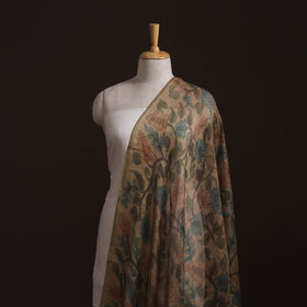 Beige - Srikalahasti Pen Work Natural Dyed Handpainted Kalamkari Kota Doria Silk Fabric 11