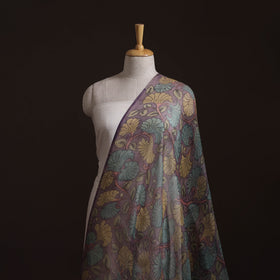 Purple - Srikalahasti Pen Work Natural Dyed Handpainted Kalamkari Kota Doria Silk Fabric 09