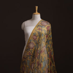 Yellow - Srikalahasti Pen Work Natural Dyed Handpainted Kalamkari Kota Doria Silk Fabric 08