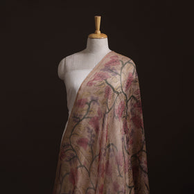 Beige - Srikalahasti Pen Work Natural Dyed Handpainted Kalamkari Kota Doria Silk Fabric 02