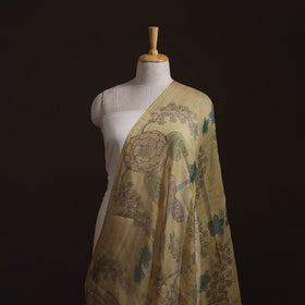 Yellow - Srikalahasti Pen Work Natural Dyed Handpainted Kalamkari Kota Doria Silk Fabric 03