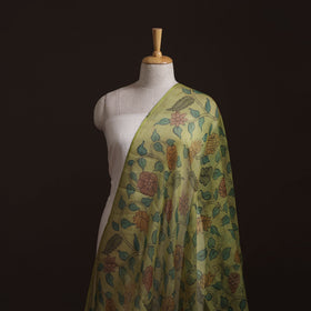 Yellow - Srikalahasti Pen Work Natural Dyed Handpainted Kalamkari Kota Doria Silk Fabric 04