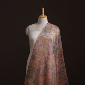 Pink - Srikalahasti Pen Work Natural Dyed Handpainted Kalamkari Kota Doria Silk Fabric 05