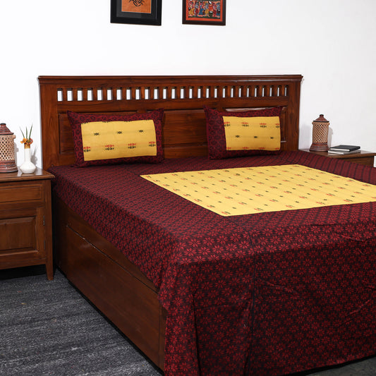 Red - Jacquard Patchwork Cotton Double Bed Cover with Pillow Covers (107 x 87 in)