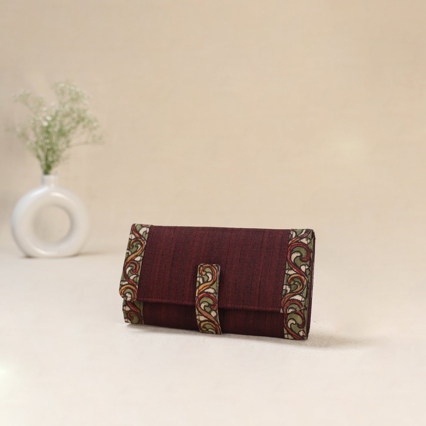 Maroon - Srikalahasti Kalamkari Handpainted Clutch / Wallet 71