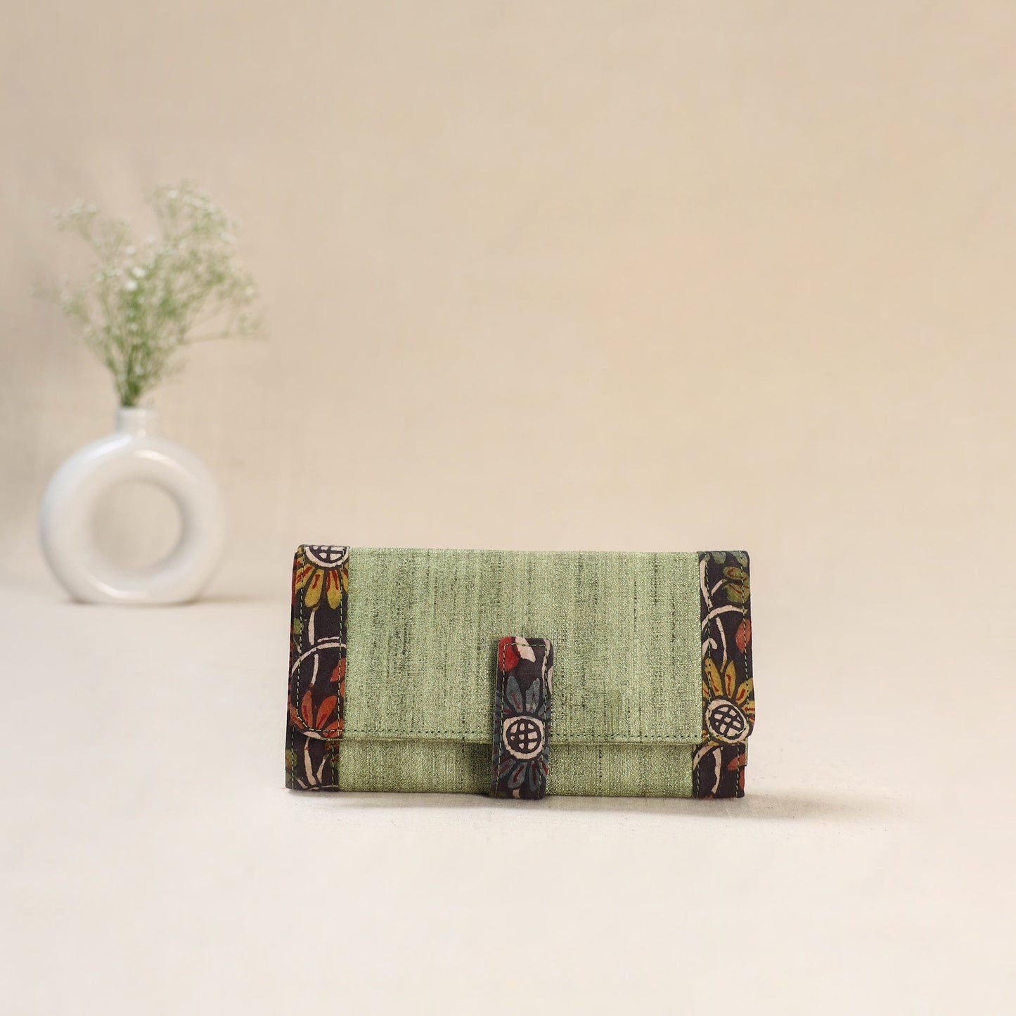 Green - Srikalahasti Kalamkari Handpainted Clutch / Wallet 73