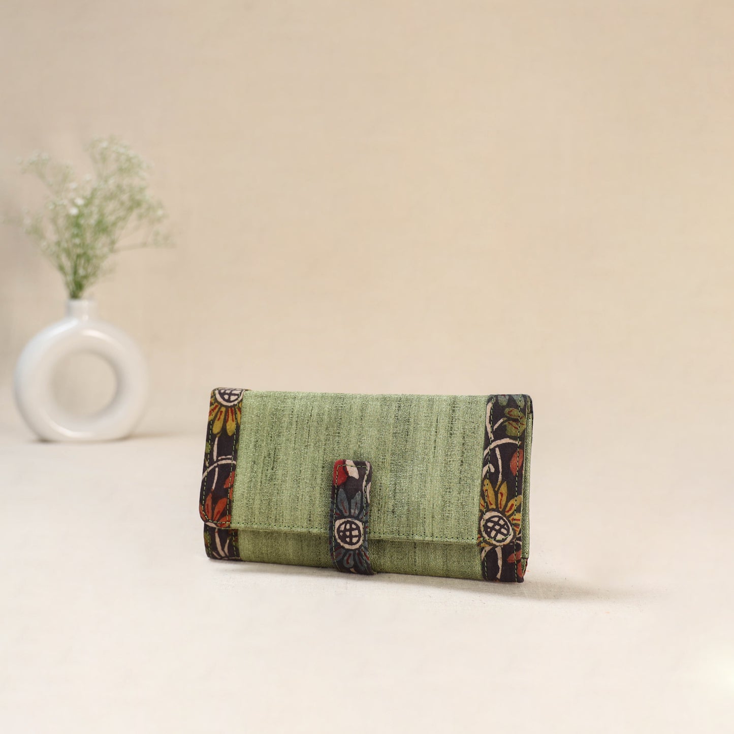 Green - Srikalahasti Kalamkari Handpainted Clutch / Wallet 73