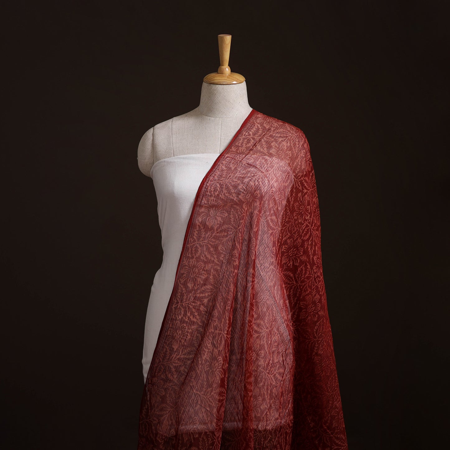 Natural Dyed Ajrakh Hand Block Print Kota Doria Cotton Fabric 01
