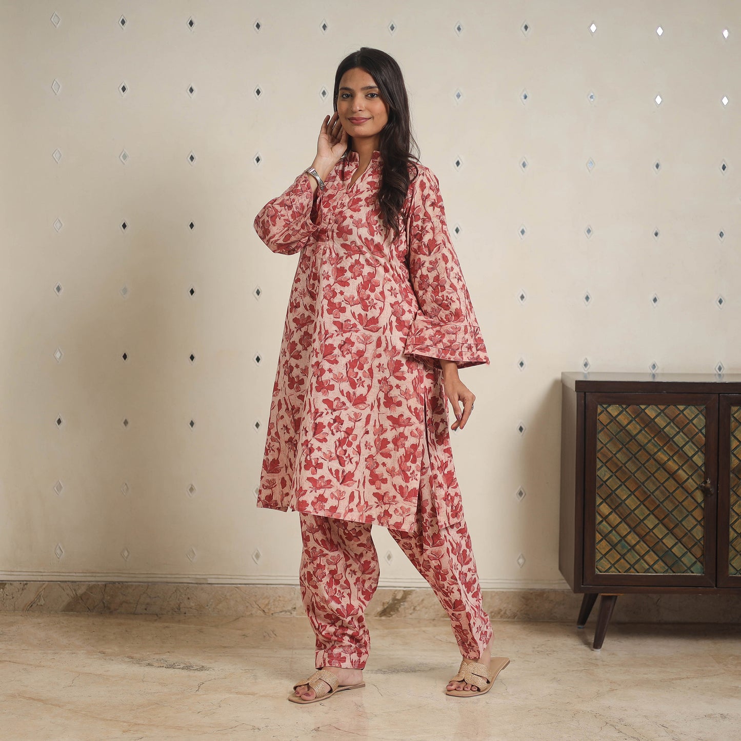 Red - natural dyed cotton bagru dabu co-ord set 06