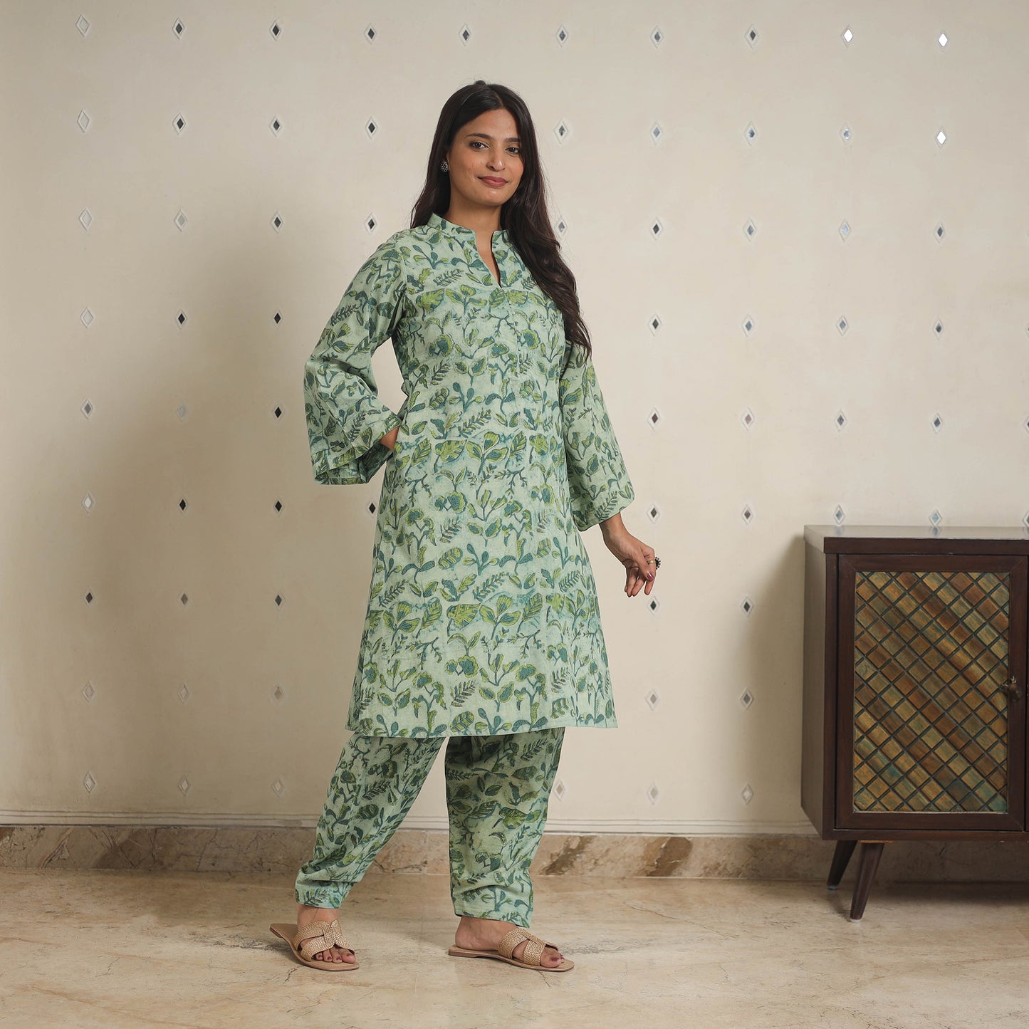 Green - natural dyed cotton bagru dabu co-ord set 09
