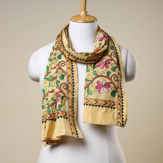 Yellow - Bengal Kantha Embroidery Handloom Silk Stole