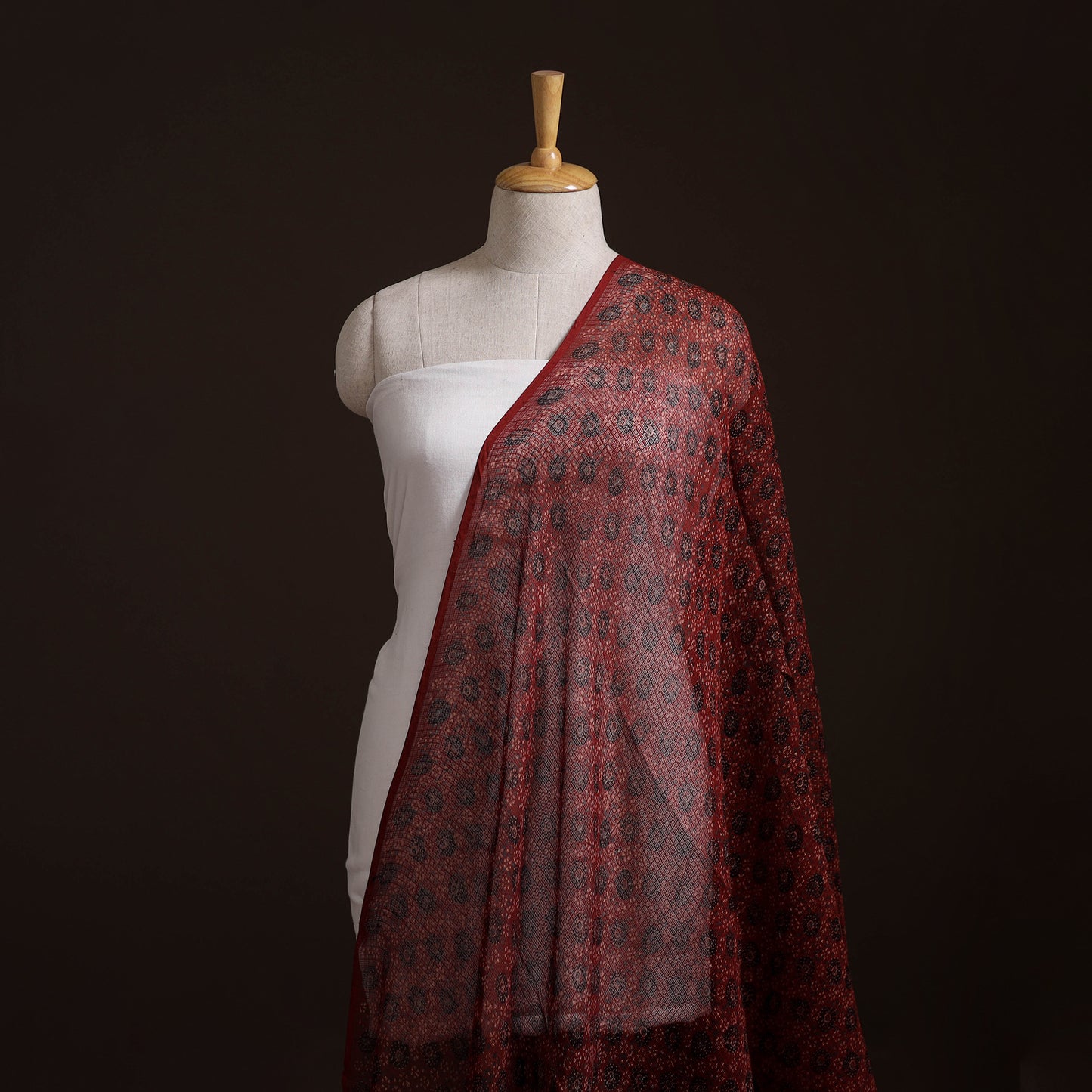 Natural Dyed Ajrakh Hand Block Print Kota Doria Cotton Fabric 03