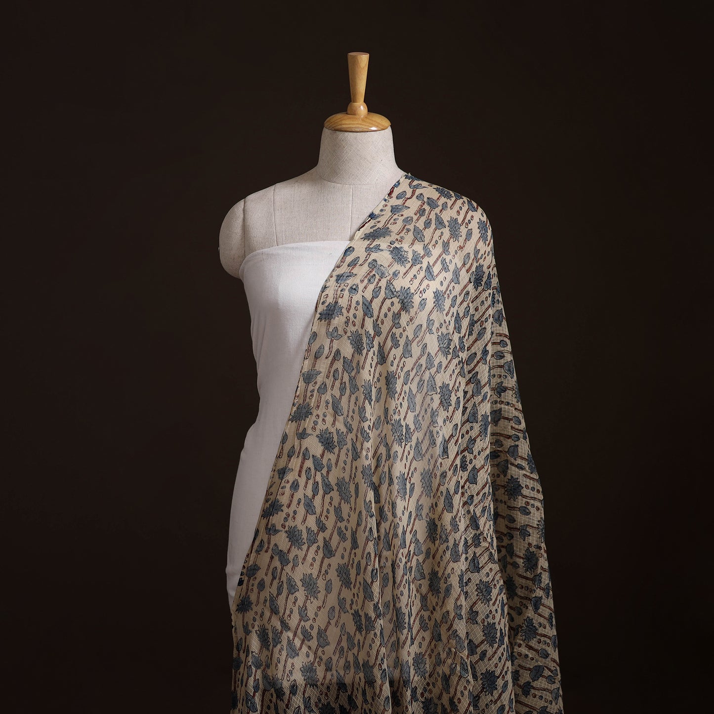 Natural Dyed Ajrakh Hand Block Print Kota Doria Cotton Fabric 04