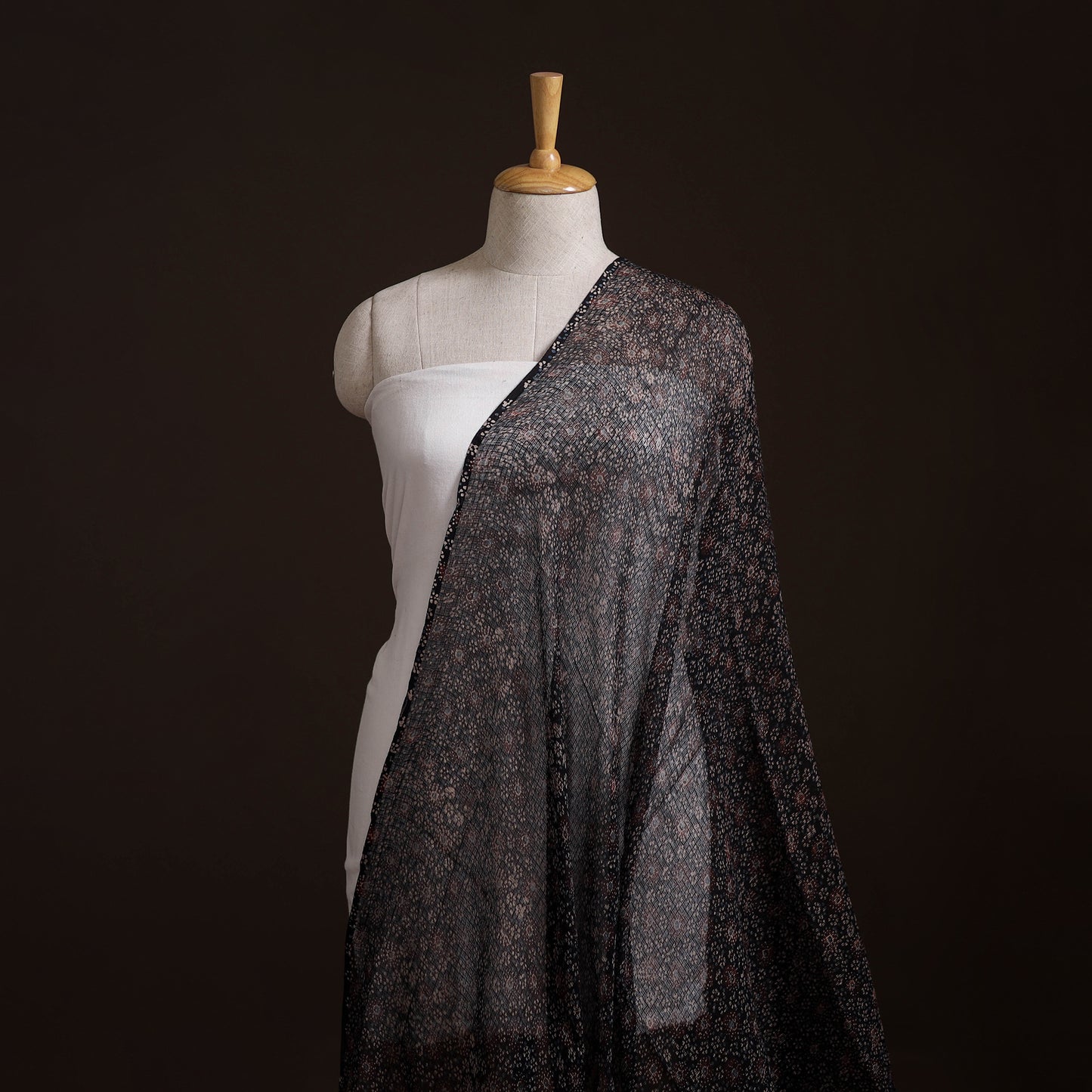 Natural Dyed Ajrakh Hand Block Print Kota Doria Cotton Fabric 05
