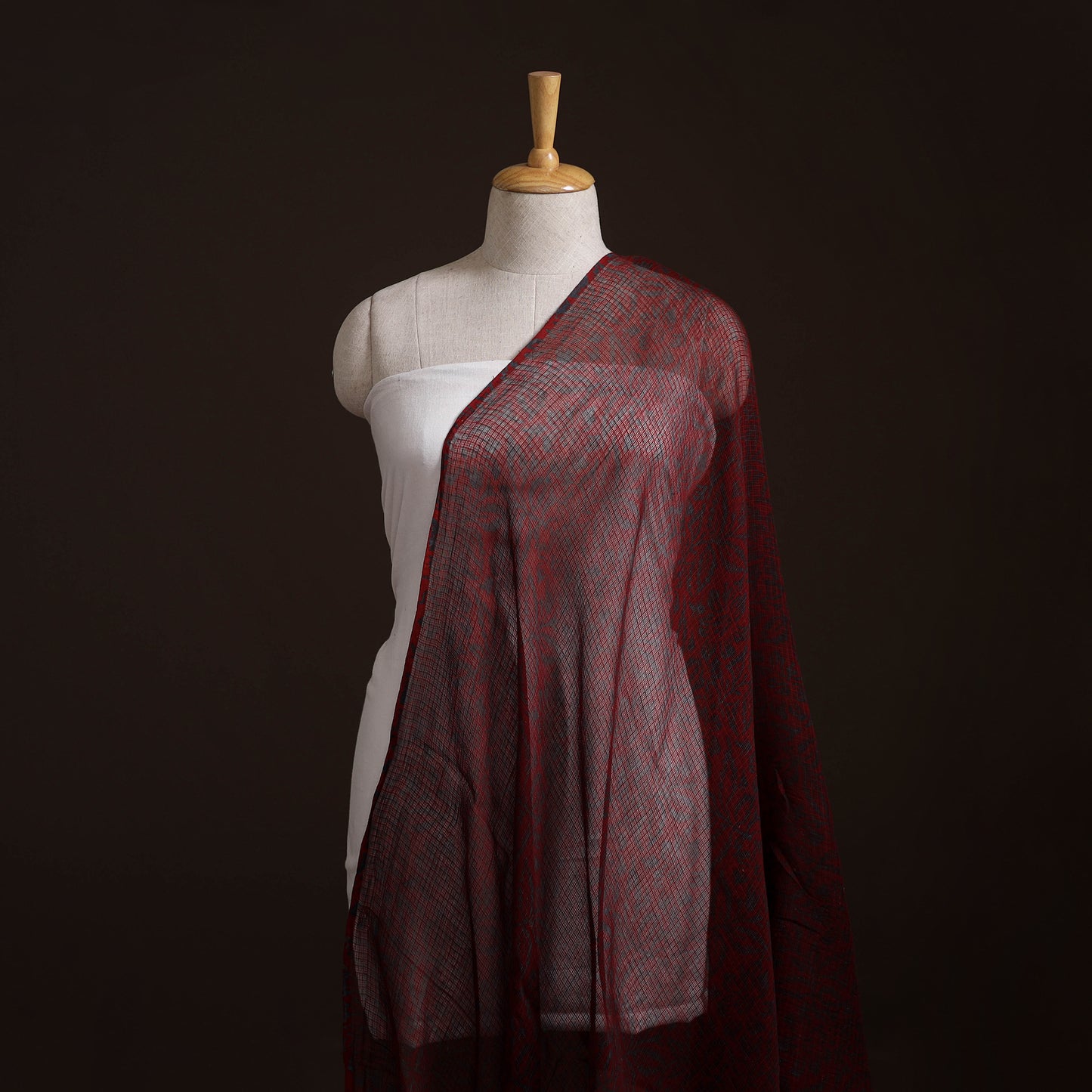 Natural Dyed Ajrakh Hand Block Print Kota Doria Cotton Fabric 06