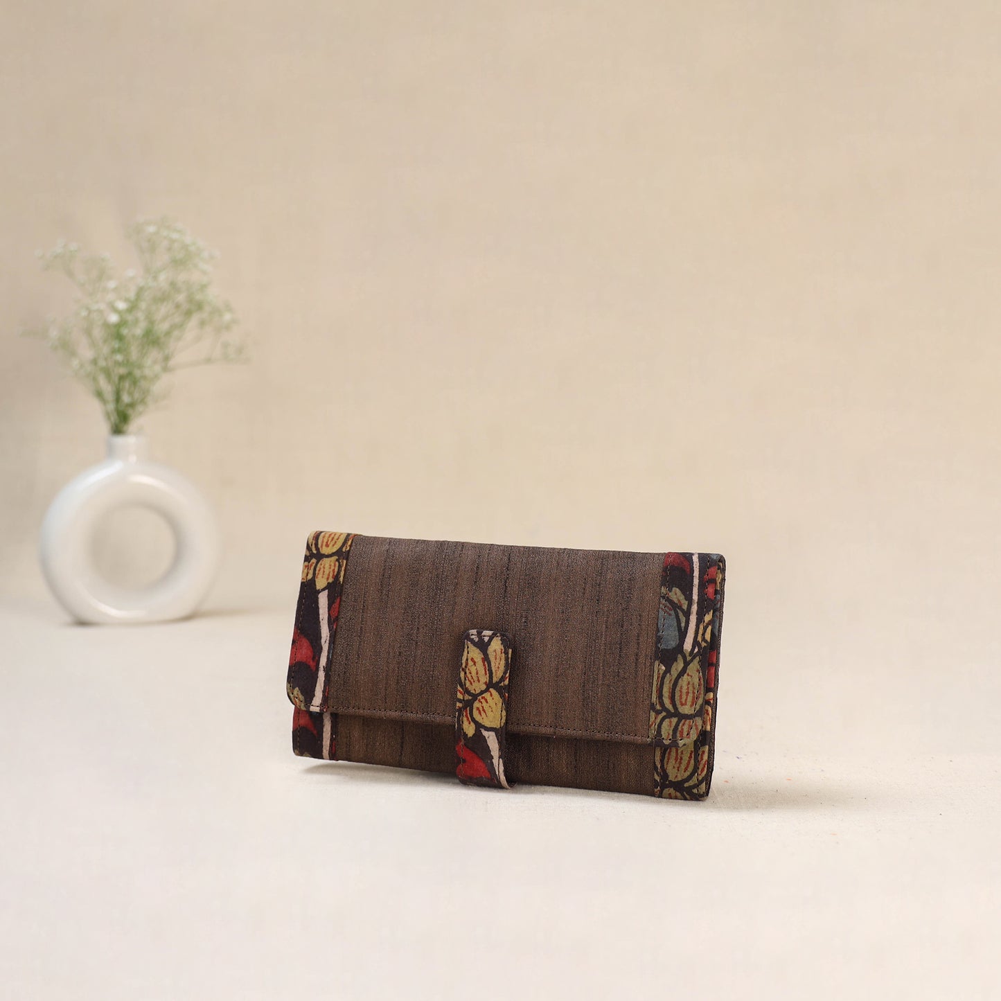 Brown - Srikalahasti Kalamkari Handpainted Clutch / Wallet 77