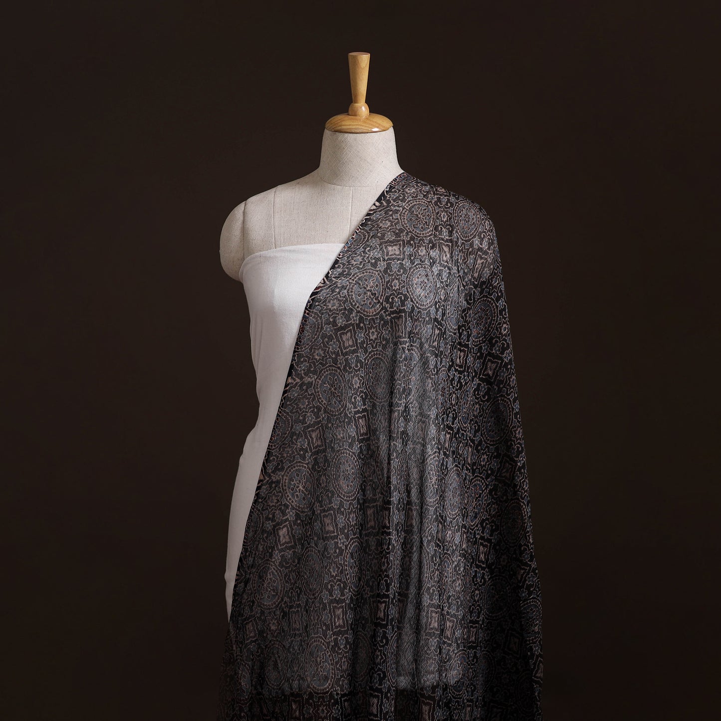 Natural Dyed Ajrakh Hand Block Print Kota Doria Cotton Fabric 10