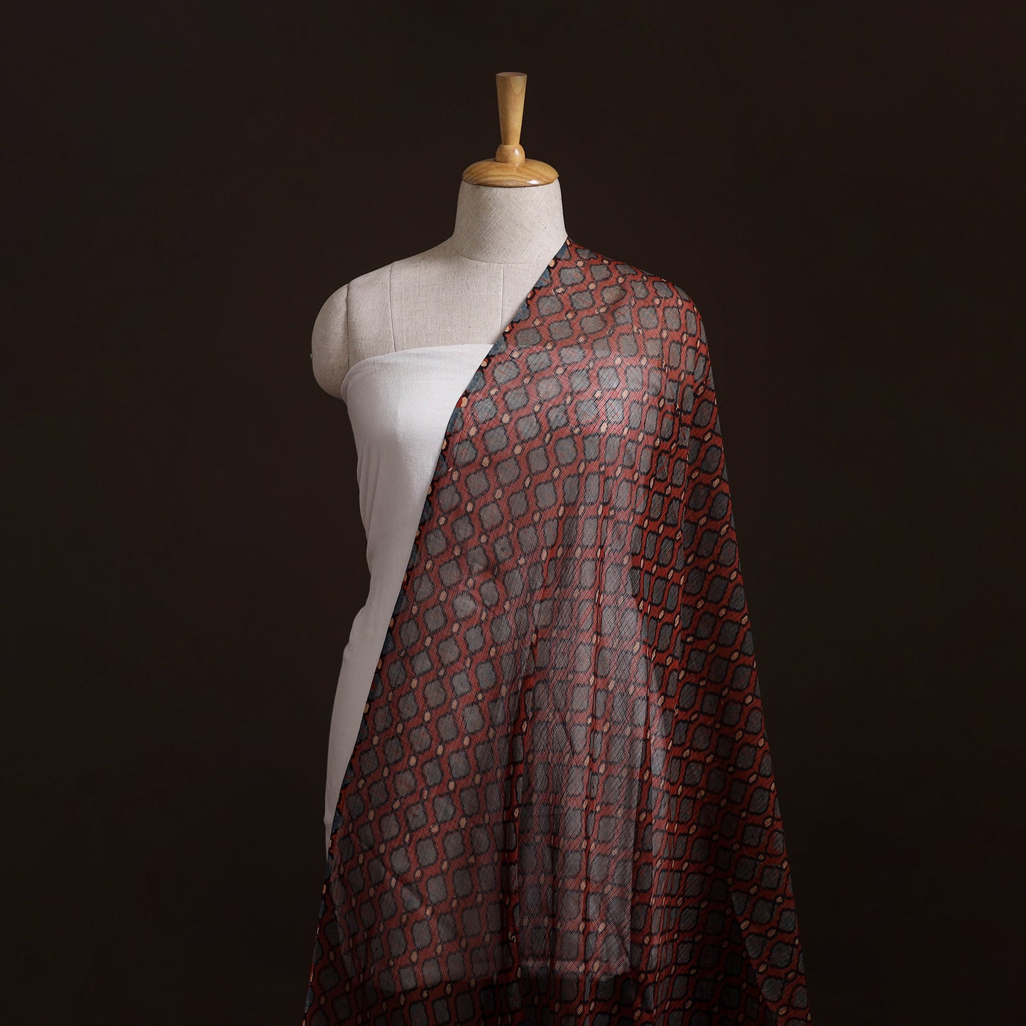 Natural Dyed Ajrakh Hand Block Print Kota Doria Cotton Fabric 12