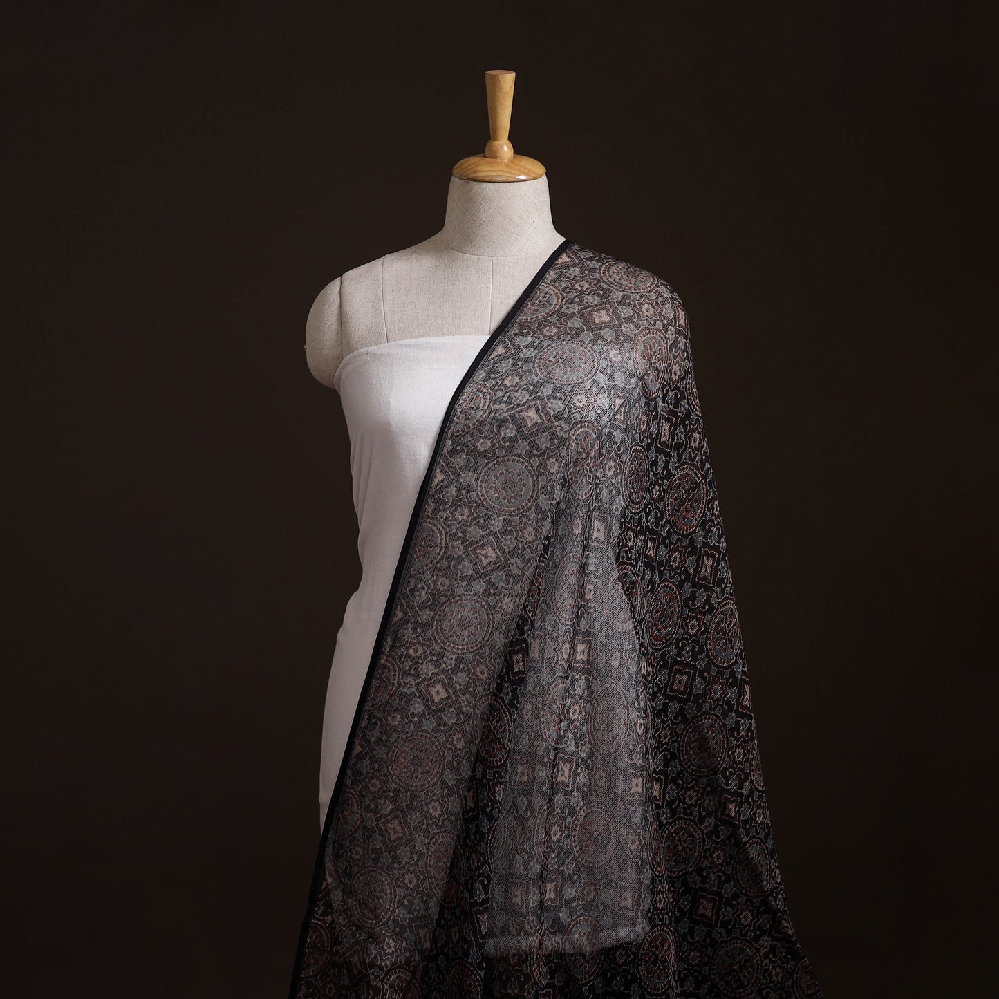 Natural Dyed Ajrakh Hand Block Print Kota Doria Cotton Fabric 14