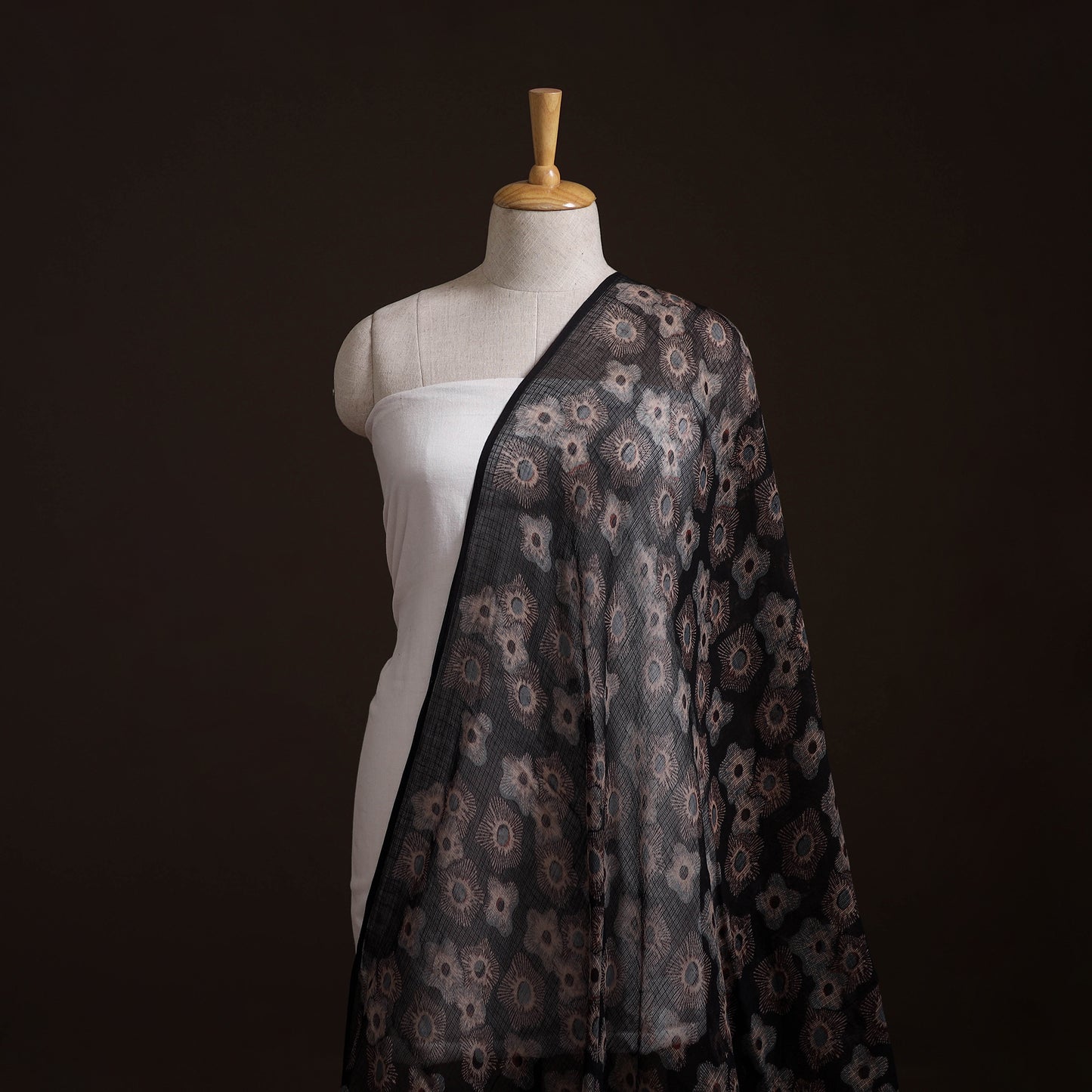 Natural Dyed Ajrakh Hand Block Print Kota Doria Cotton Fabric 19