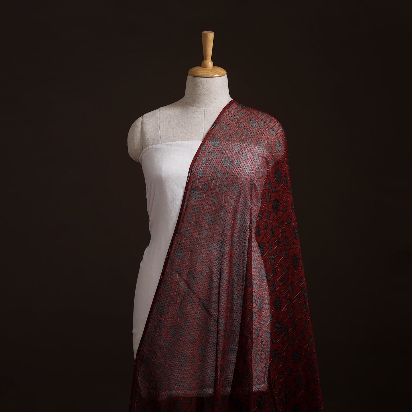 Natural Dyed Ajrakh Hand Block Print Kota Doria Cotton Fabric 20