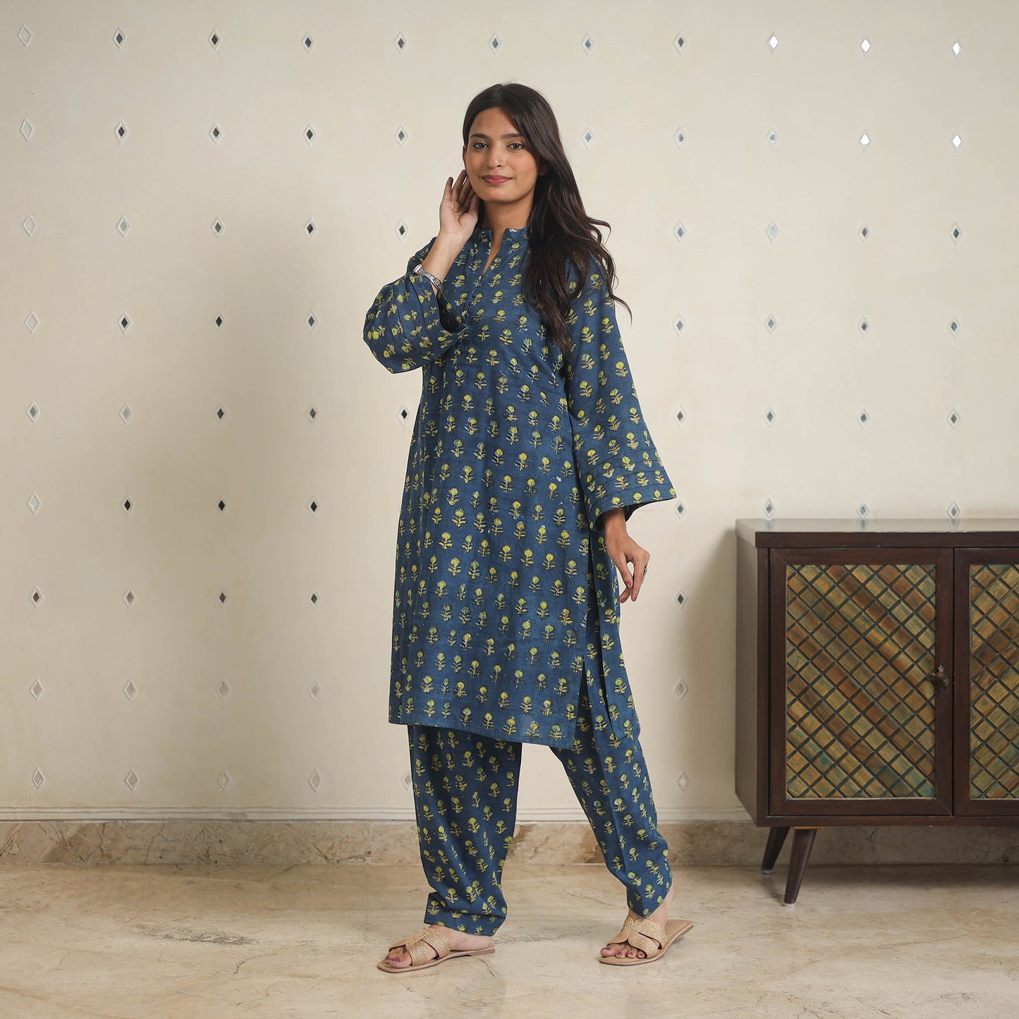 Blue - natural dyed cotton bagru dabu co-ord set 10