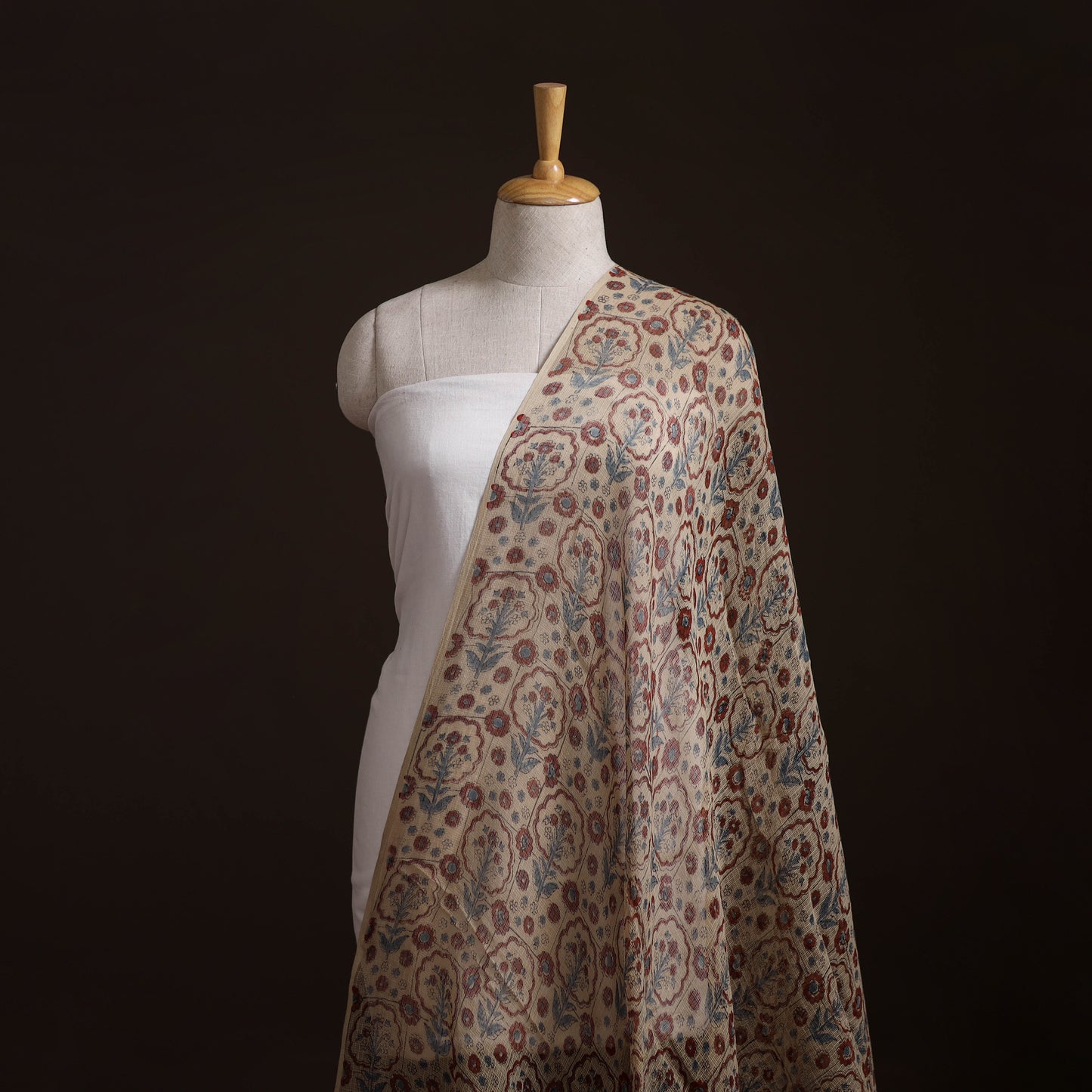 Natural Dyed Ajrakh Hand Block Print Kota Doria Cotton Fabric 21