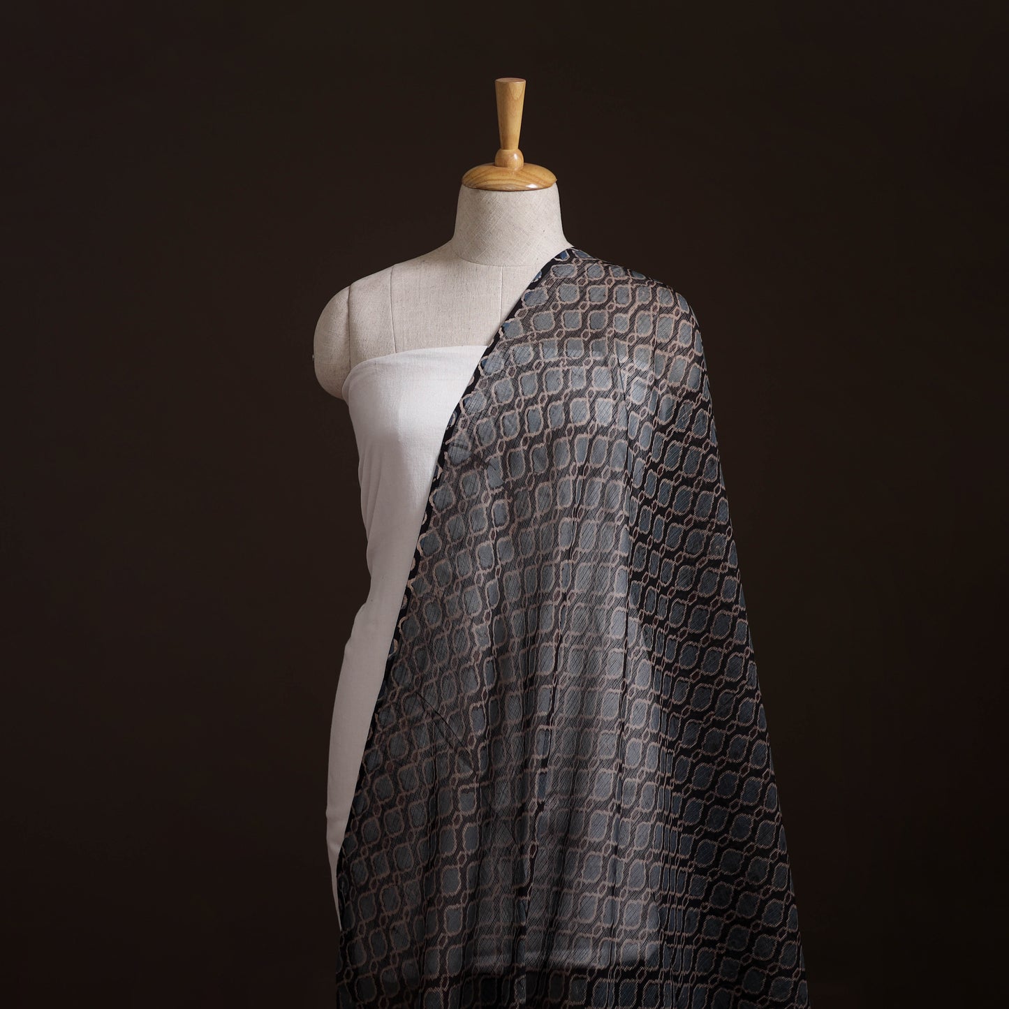 Natural Dyed Ajrakh Hand Block Print Kota Doria Cotton Fabric 22