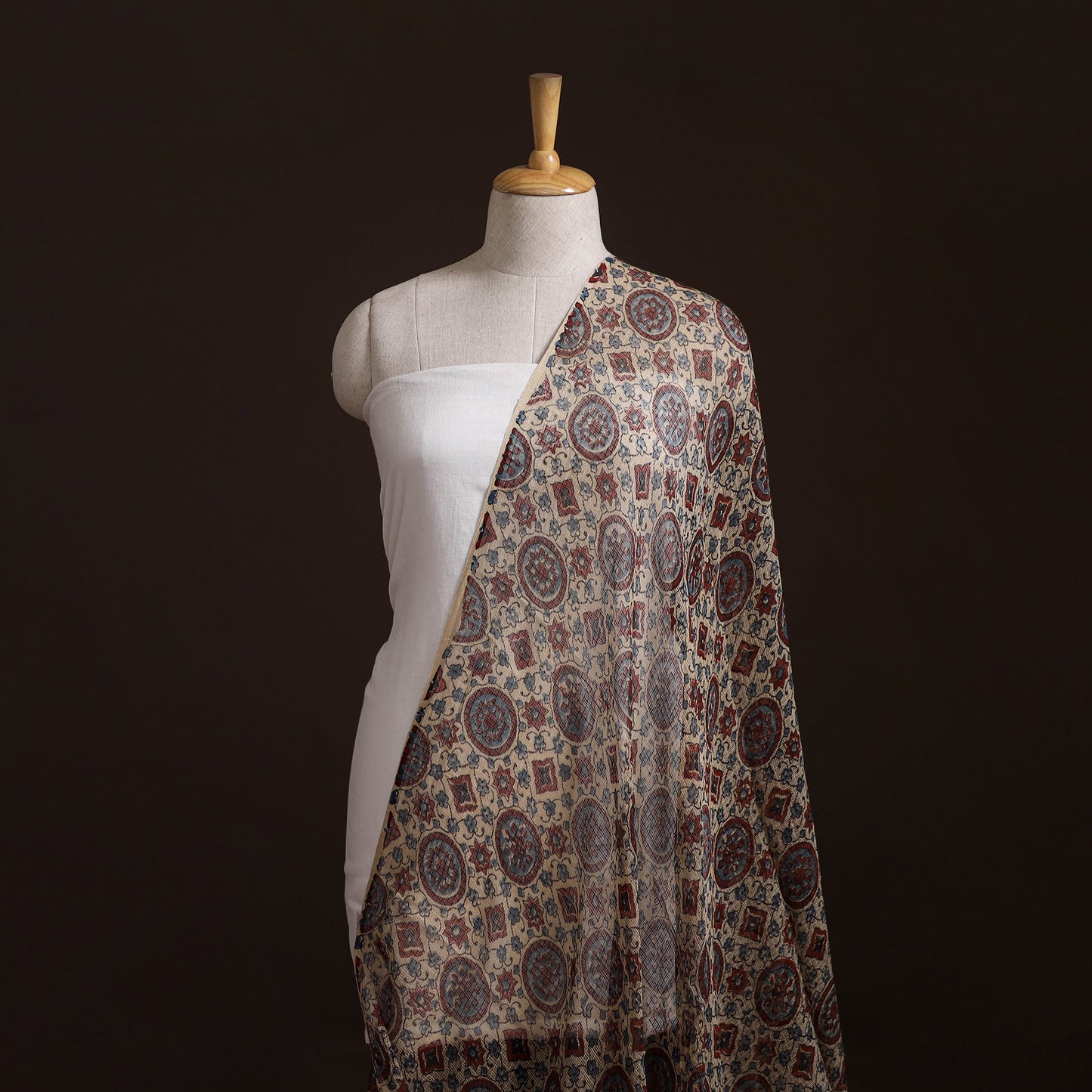Natural Dyed Ajrakh Hand Block Print Kota Doria Cotton Fabric 24