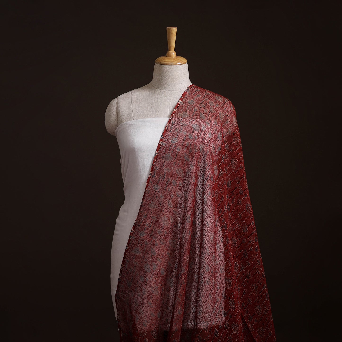 Natural Dyed Ajrakh Hand Block Print Kota Doria Cotton Fabric 29